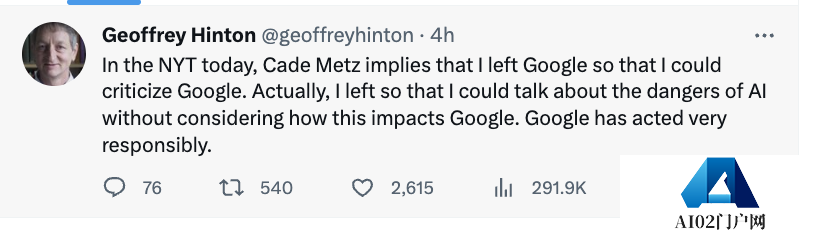 谷歌突失Hinton!深度学习之父警告AI风险,对毕生工作表示遗憾 谷歌突失Hinton!深度学习之父警告AI风险,对毕生工作表示遗憾