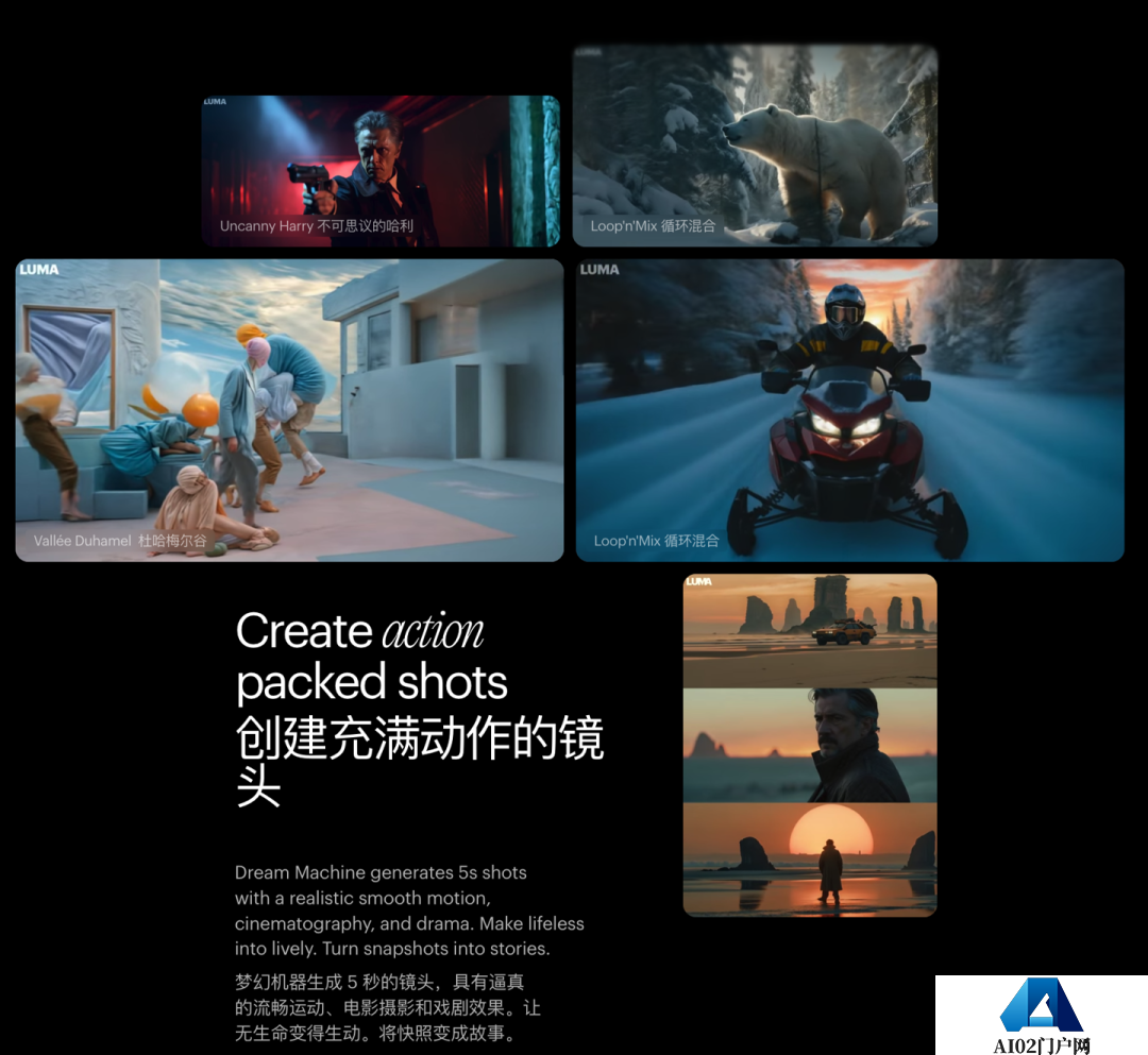Dream Machine 可在 120 秒生成 120 帧，目前单个视频最长为 5 秒